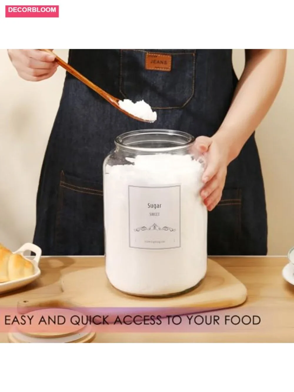 Large Glass Jar with Airtight Bamboo Lid - Kitchen Canister for Flour, Sugar,